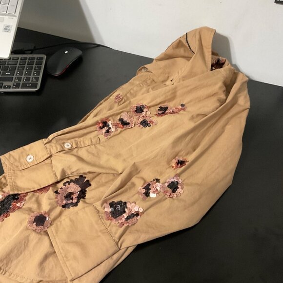 Maeve The Bennet Buttondown Sequin Shirt Tan Size XS - Picture 6 of 14